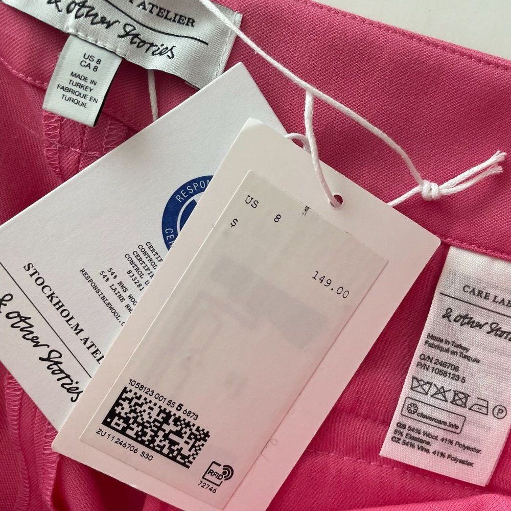 NWT & Other Stories Pink Trouser Pants High Rise Straight Leg Pockets US 8 - Picture 7 of 10